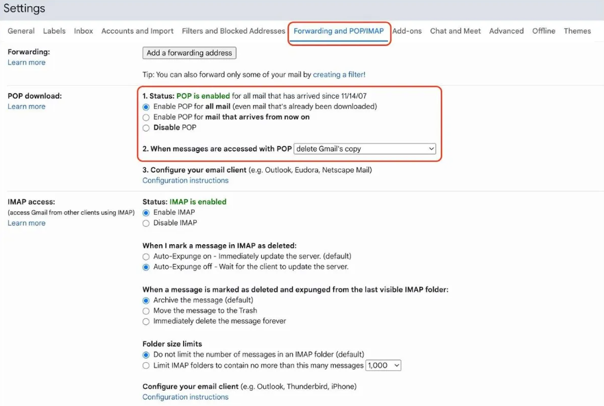 Forwarding and POP/IMAP